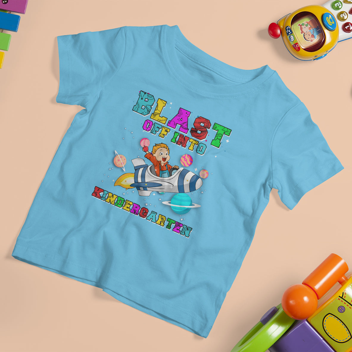 Back to school T Shirt For Kid Blast Off Into Kindergarten Shirt, Spaceship Welcomeback To School Tee, School Gift Casual Tee, First Day of School TS08 - Wonder Print Shop