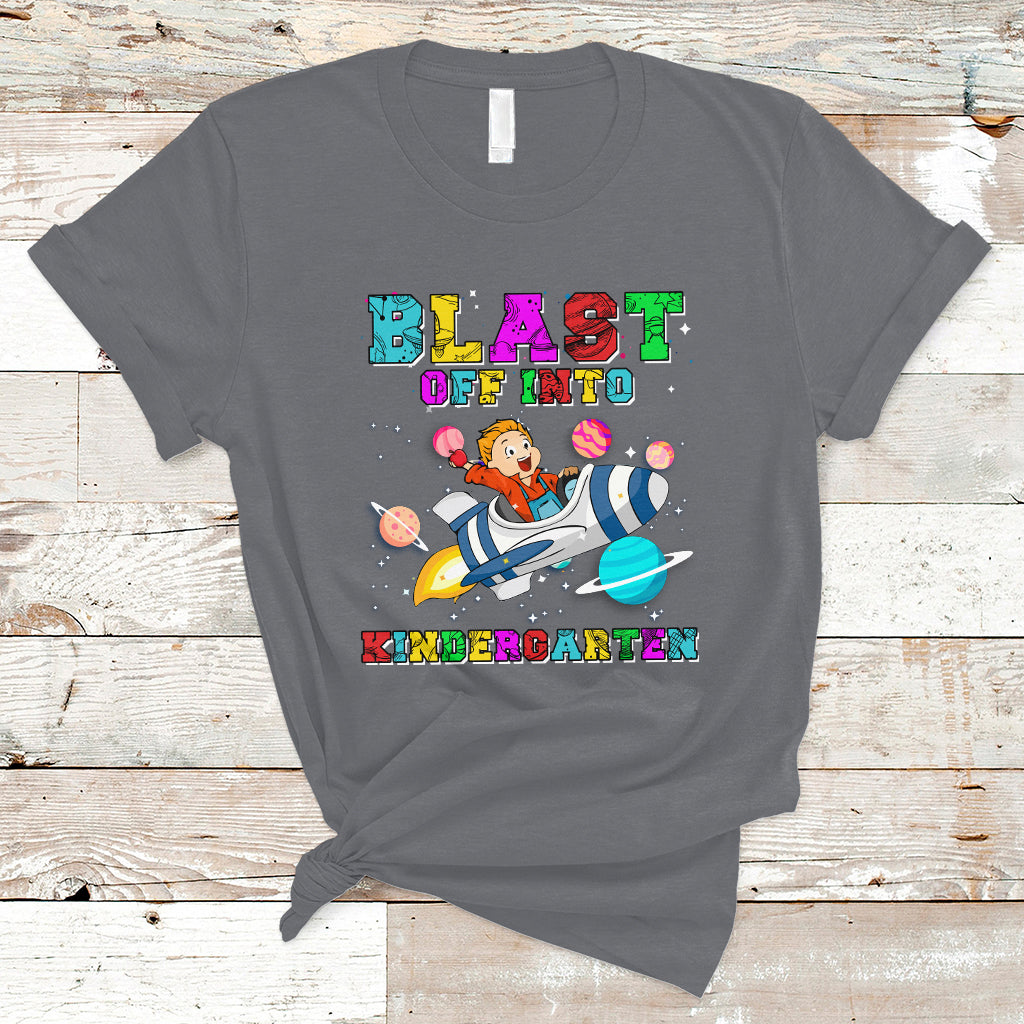 Back to school T Shirt Blast Off Into Kindergarten Shirt, Spaceship Welcomeback To School Tee, School Gift Casual Tee, First Day of School TS08 - Wonder Print Shop