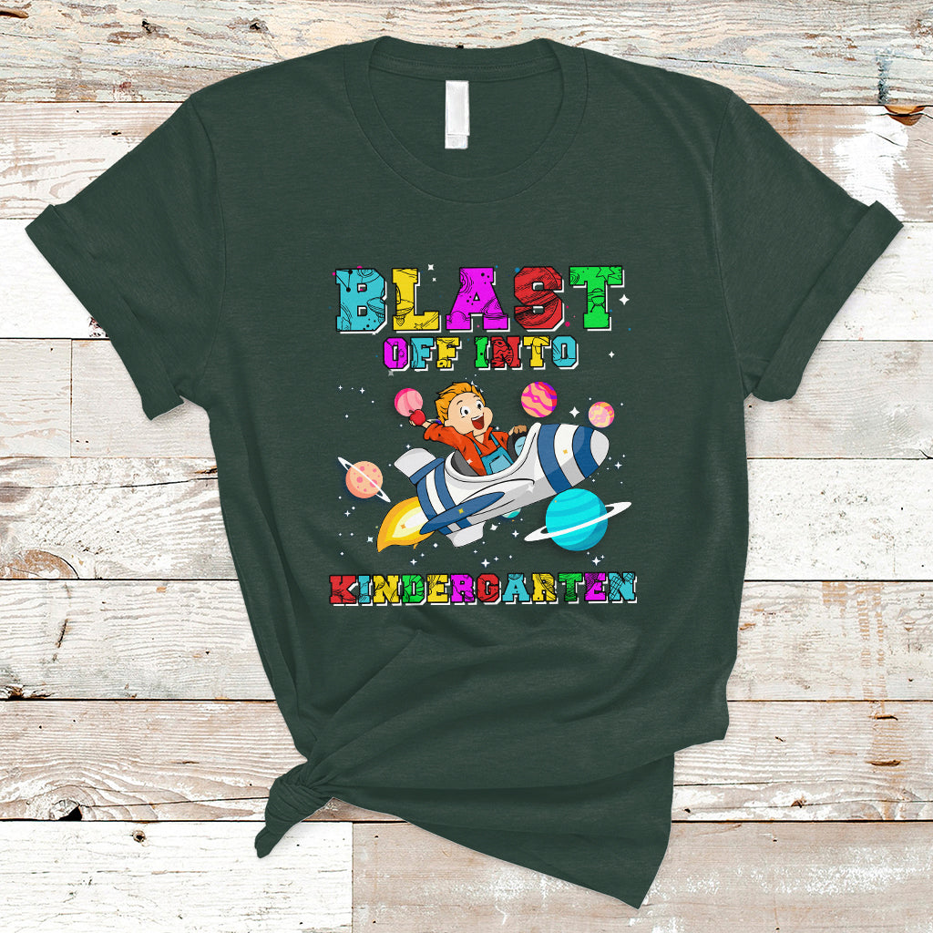 Back to school T Shirt Blast Off Into Kindergarten Shirt, Spaceship Welcomeback To School Tee, School Gift Casual Tee, First Day of School TS08 - Wonder Print Shop