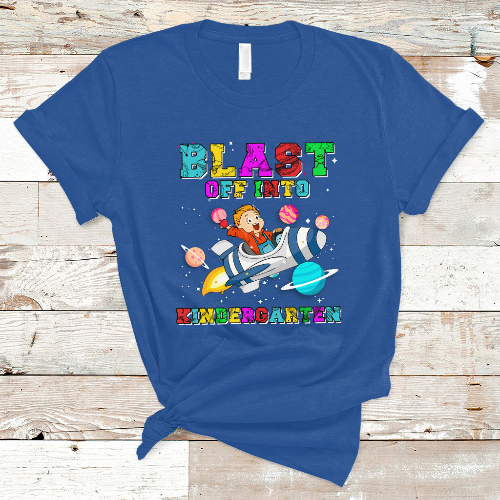 Back to school T Shirt Blast Off Into Kindergarten Shirt, Spaceship Welcomeback To School Tee, School Gift Casual Tee, First Day of School TS08 - Wonder Print Shop