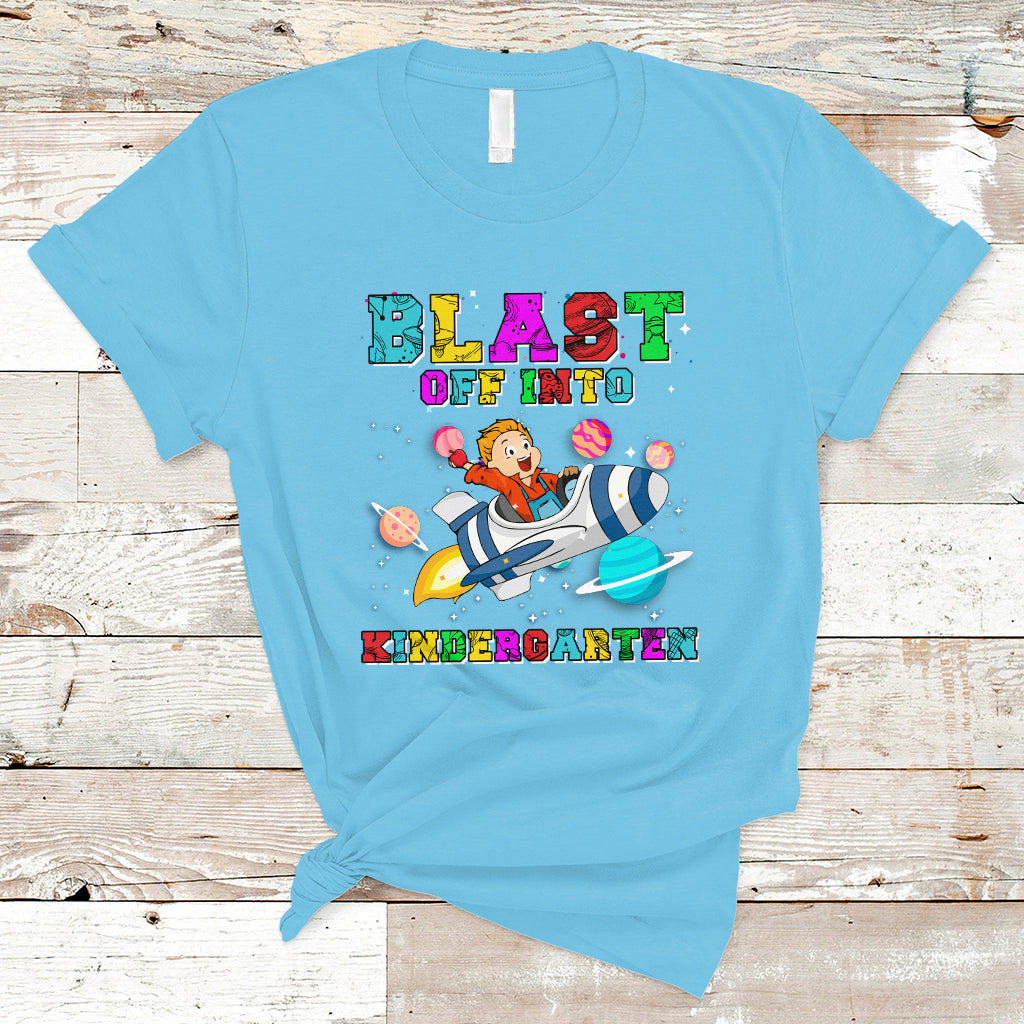 Back to school T Shirt Blast Off Into Kindergarten Shirt, Spaceship Welcomeback To School Tee, School Gift Casual Tee, First Day of School TS08 - Wonder Print Shop