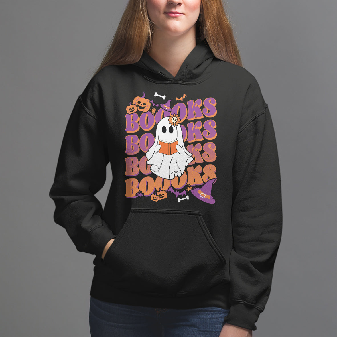Halloween Hoodie Boooks Ghosts Tee, Funny Halloween Casual Shirt, Book-Loving Teacher Outfit, Bookworm TS08 - Wonder Print Shop
