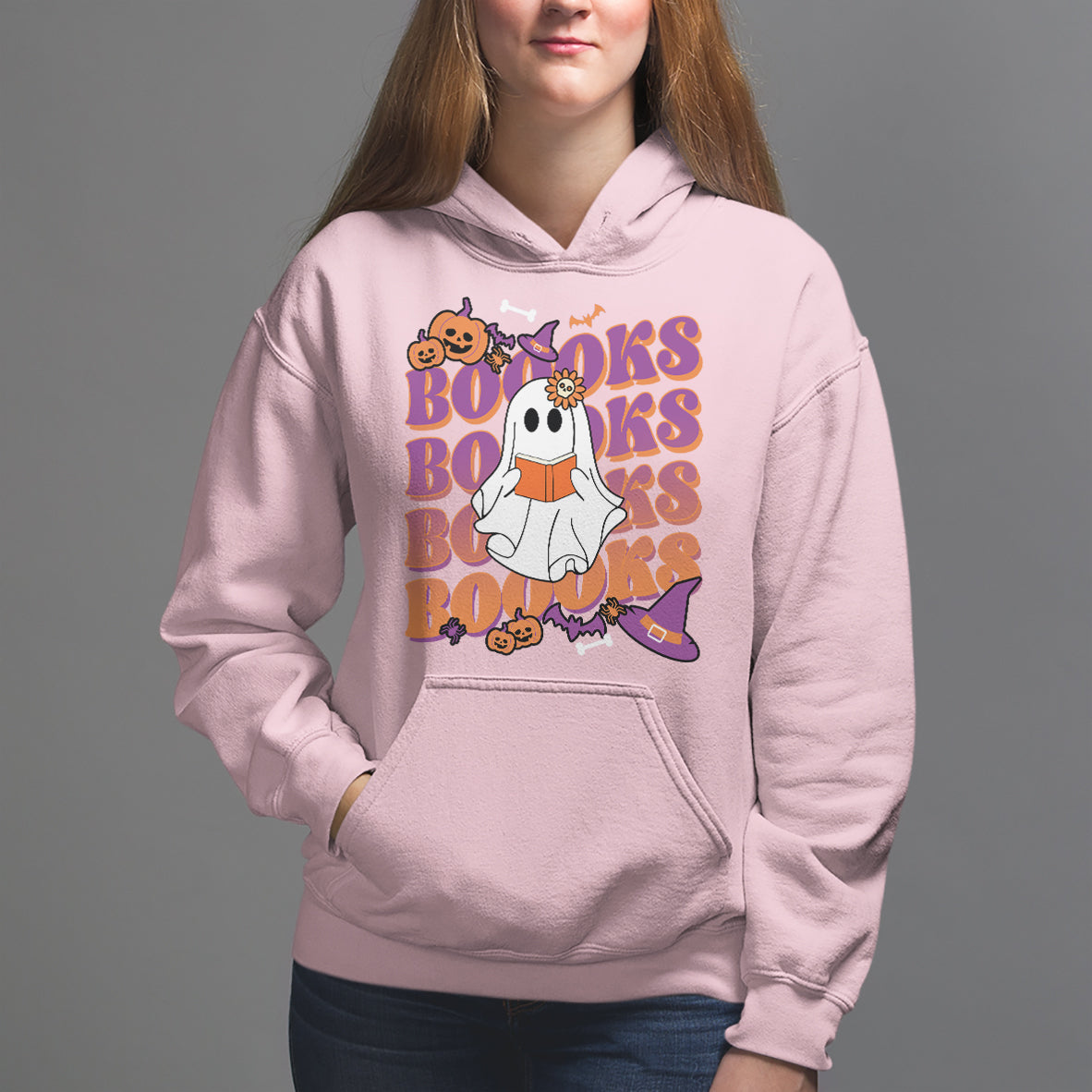 Halloween Hoodie Boooks Ghosts Tee, Funny Halloween Casual Shirt, Book-Loving Teacher Outfit, Bookworm TS08 - Wonder Print Shop