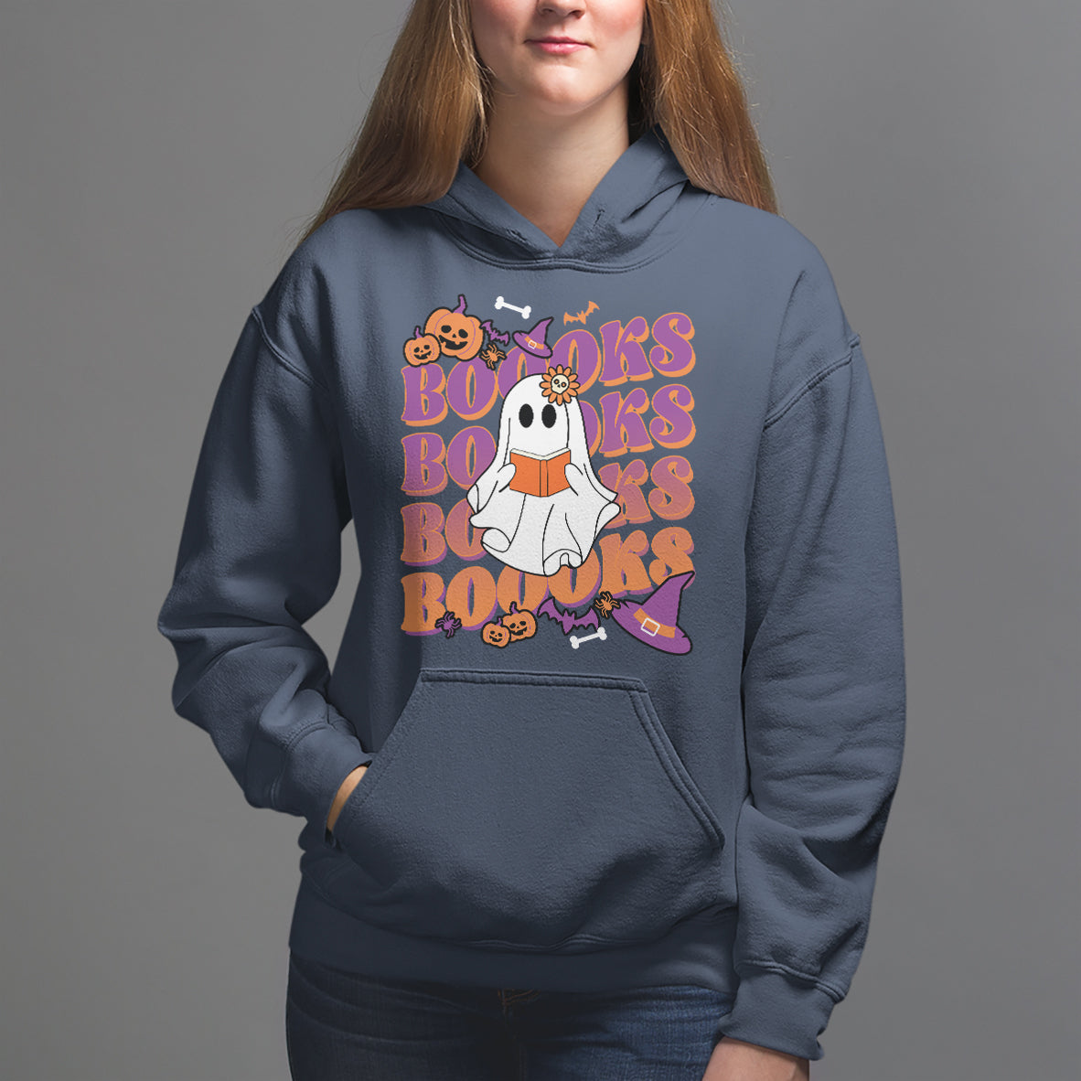 Halloween Hoodie Boooks Ghosts Tee, Funny Halloween Casual Shirt, Book-Loving Teacher Outfit, Bookworm TS08 - Wonder Print Shop