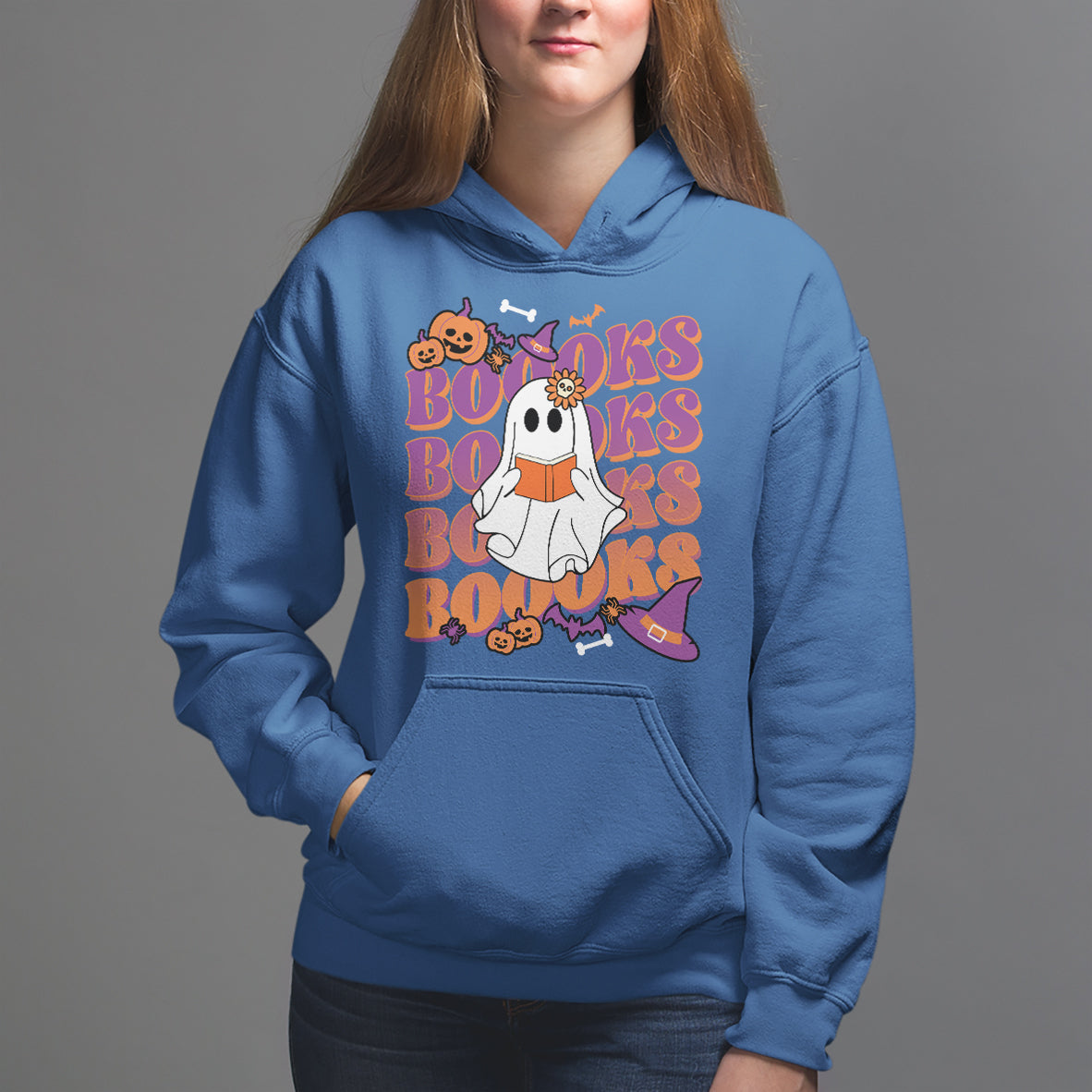 Halloween Hoodie Boooks Ghosts Tee, Funny Halloween Casual Shirt, Book-Loving Teacher Outfit, Bookworm TS08 - Wonder Print Shop