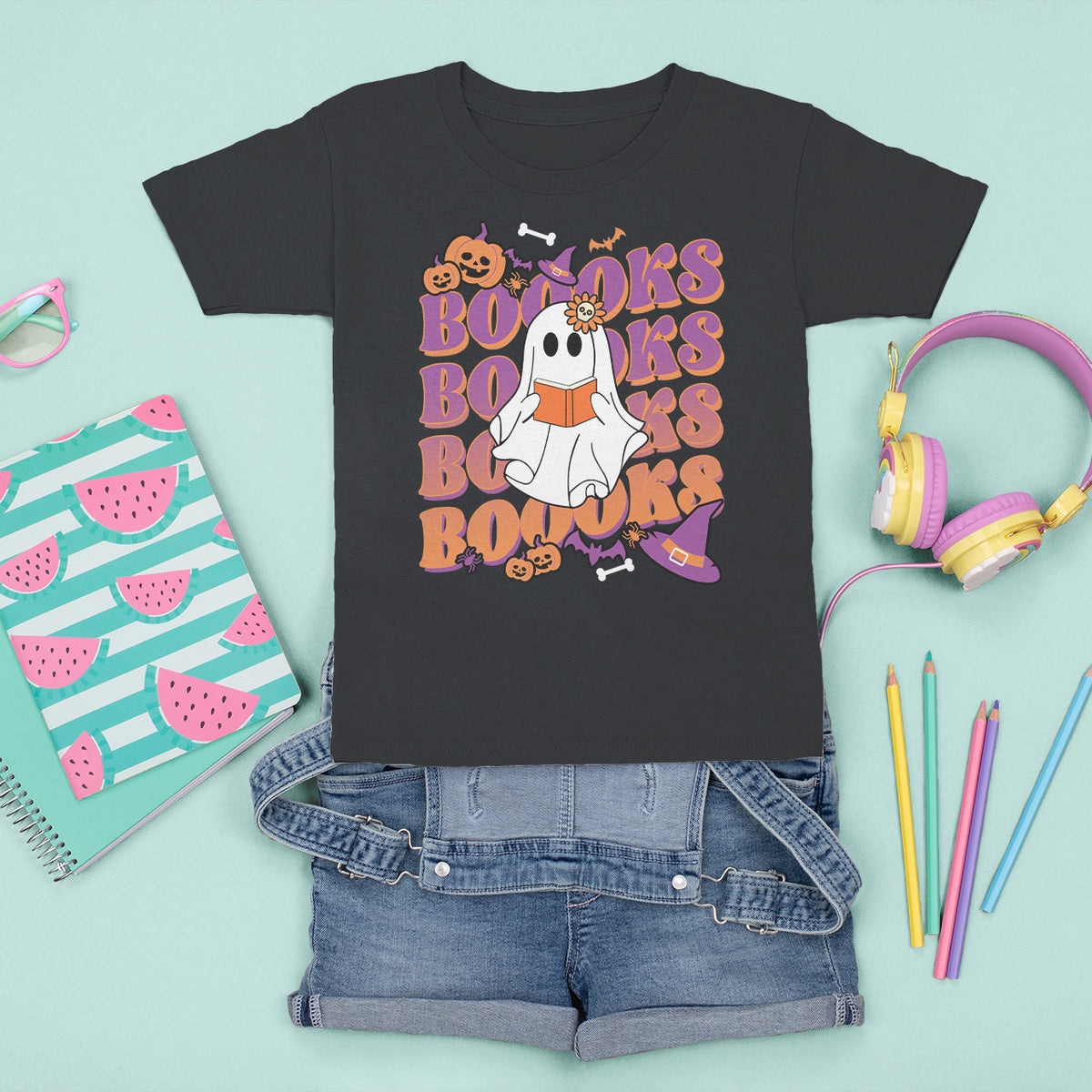 Halloween T Shirt For Kid Boooks Ghosts Tee, Funny Halloween Casual Shirt, Book-Loving Teacher Outfit, Bookworm TS08 - Wonder Print Shop