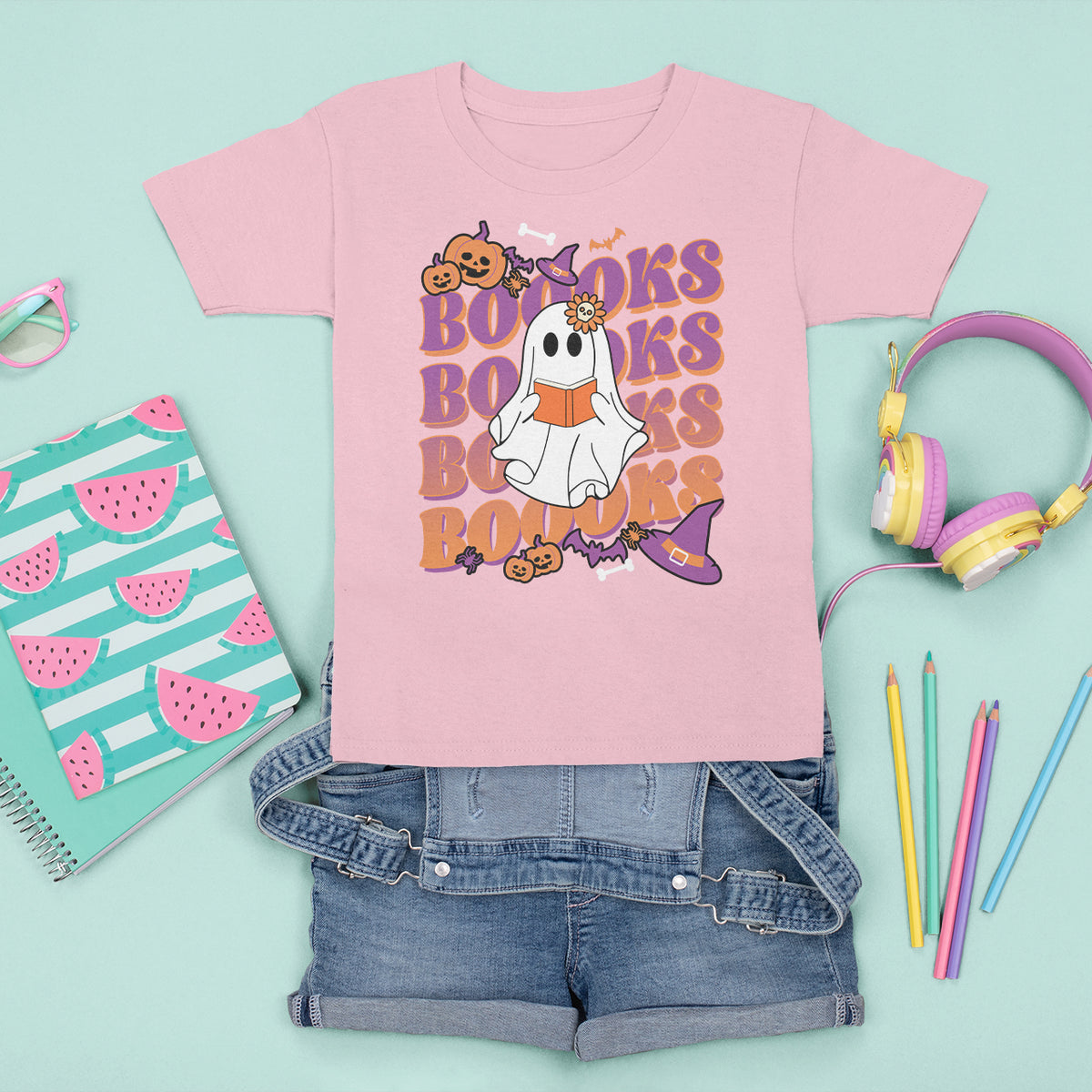 Halloween T Shirt For Kid Boooks Ghosts Tee, Funny Halloween Casual Shirt, Book-Loving Teacher Outfit, Bookworm TS08 - Wonder Print Shop
