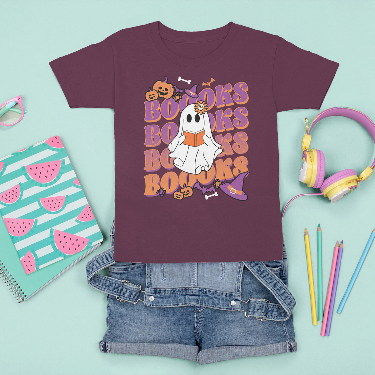 Halloween T Shirt For Kid Boooks Ghosts Tee, Funny Halloween Casual Shirt, Book-Loving Teacher Outfit, Bookworm TS08 - Wonder Print Shop