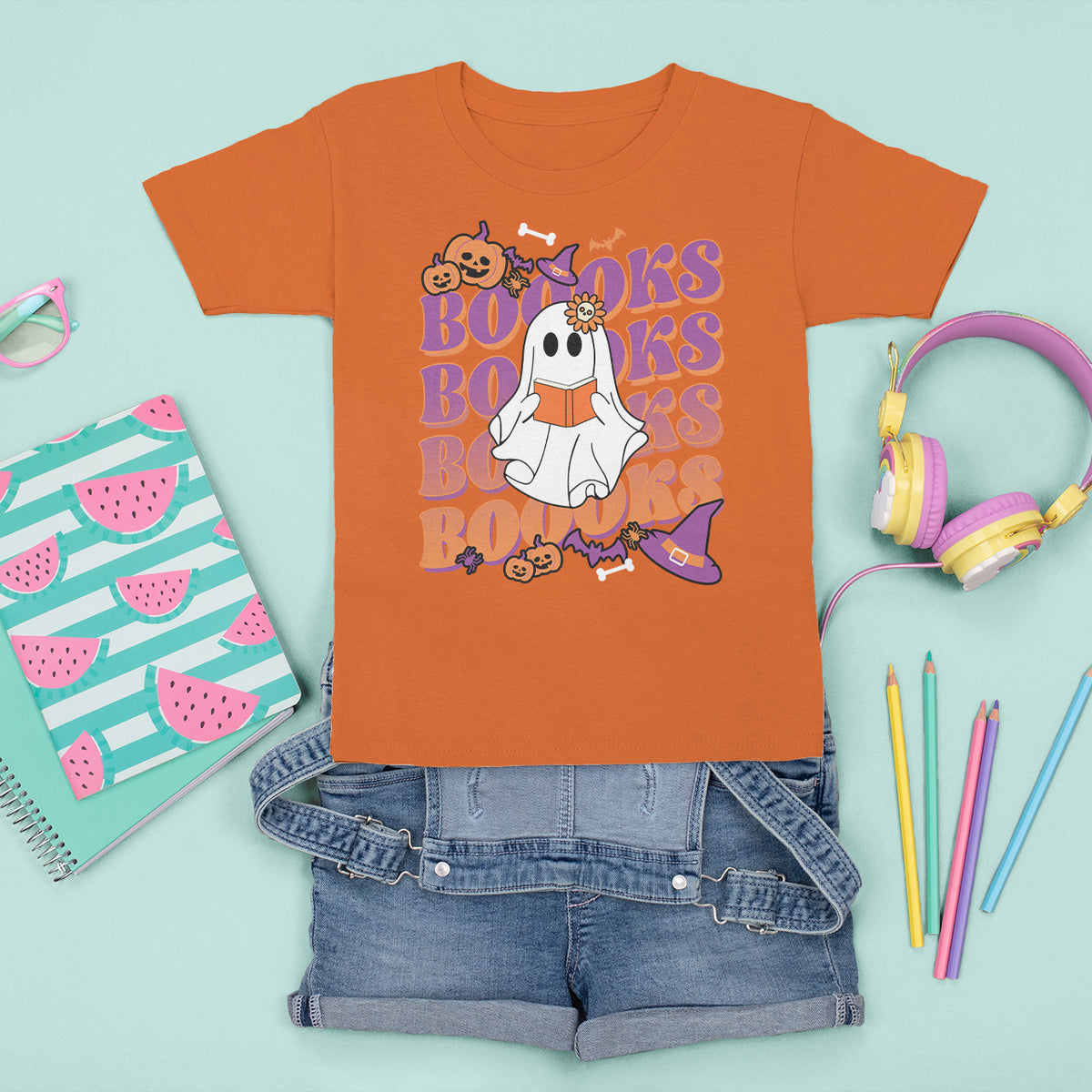 Halloween T Shirt For Kid Boooks Ghosts Tee, Funny Halloween Casual Shirt, Book-Loving Teacher Outfit, Bookworm TS08 - Wonder Print Shop