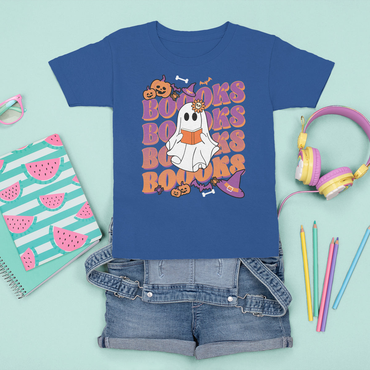 Halloween T Shirt For Kid Boooks Ghosts Tee, Funny Halloween Casual Shirt, Book-Loving Teacher Outfit, Bookworm TS08 - Wonder Print Shop