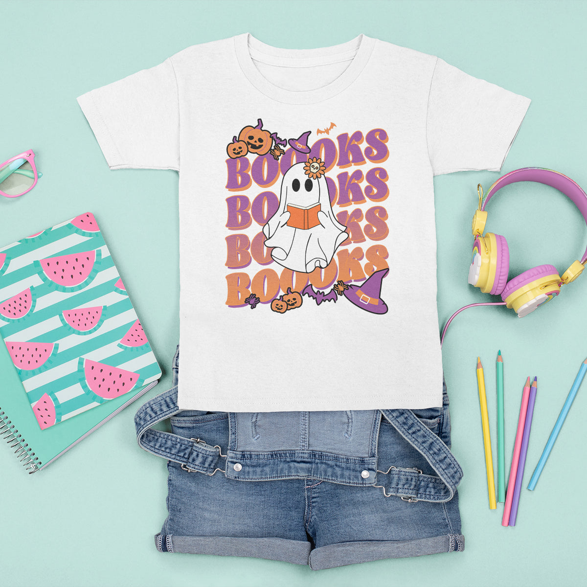 Halloween T Shirt For Kid Boooks Ghosts Tee, Funny Halloween Casual Shirt, Book-Loving Teacher Outfit, Bookworm TS08 - Wonder Print Shop