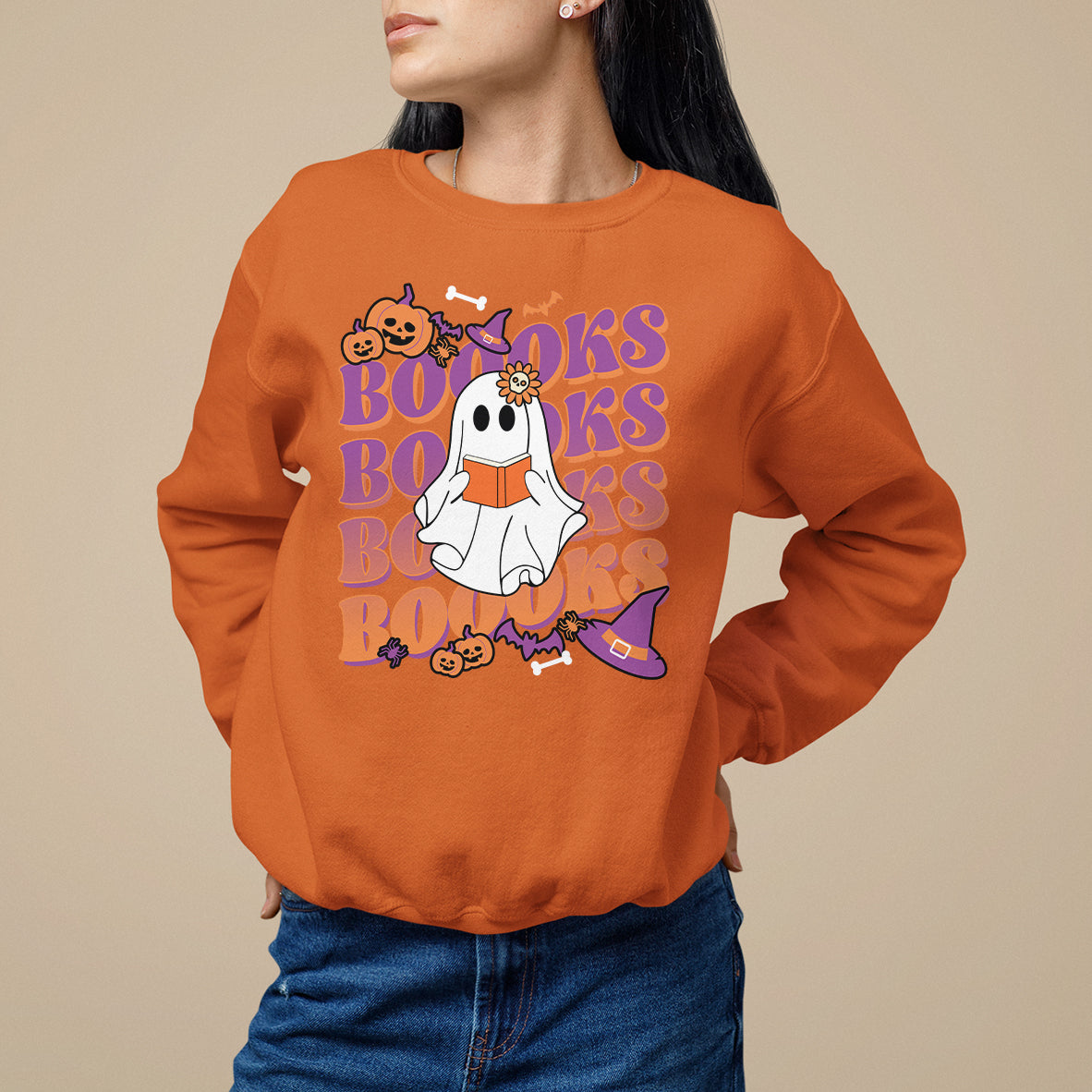 Halloween Sweatshirt Boooks Ghosts Tee, Funny Halloween Casual Shirt, Book-Loving Teacher Outfit, Bookworm TS08 - Wonder Print Shop