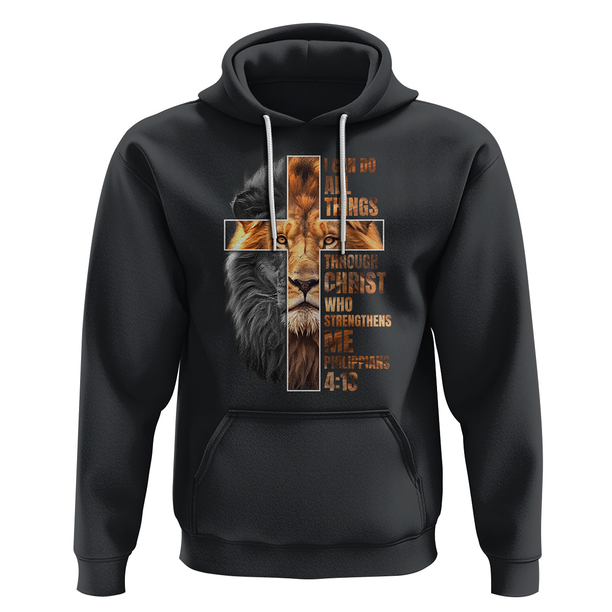 Christian Faith Hoodie Lion I Can Do All Things Through Christ Who Strengthers Me - Wonder Print Shop