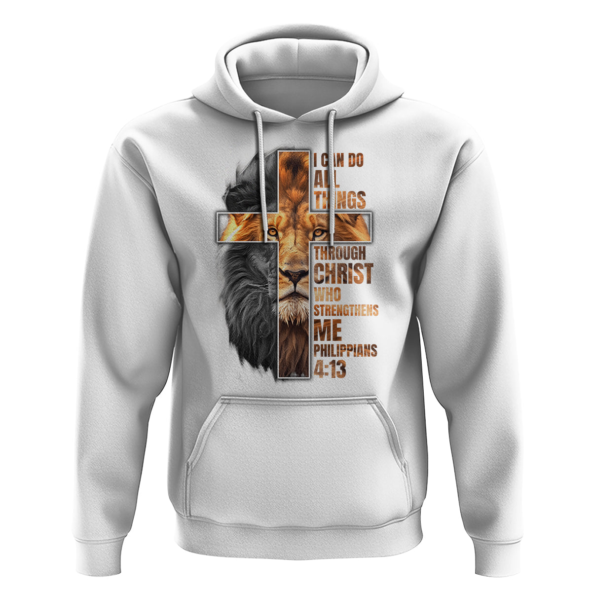 Christian Faith Hoodie Lion I Can Do All Things Through Christ Who Strengthers Me - Wonder Print Shop