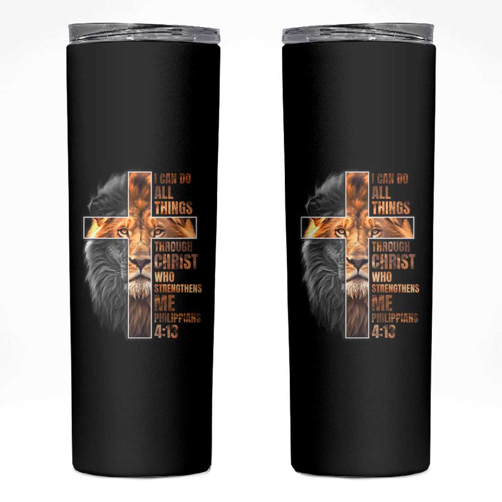 Christian Faith Skinny Tumbler Lion I Can Do All Things Through Christ Who Strengthers Me