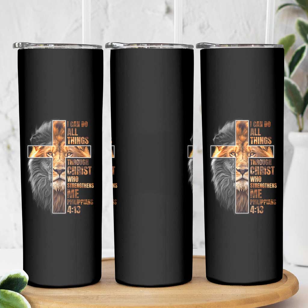 Christian Faith Skinny Tumbler Lion I Can Do All Things Through Christ Who Strengthers Me