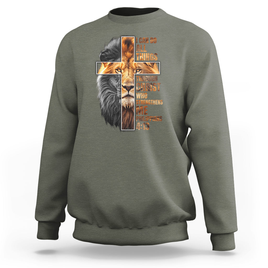 Christian Faith Sweatshirt Lion I Can Do All Things Through Christ Who Strengthers Me - Wonder Print Shop