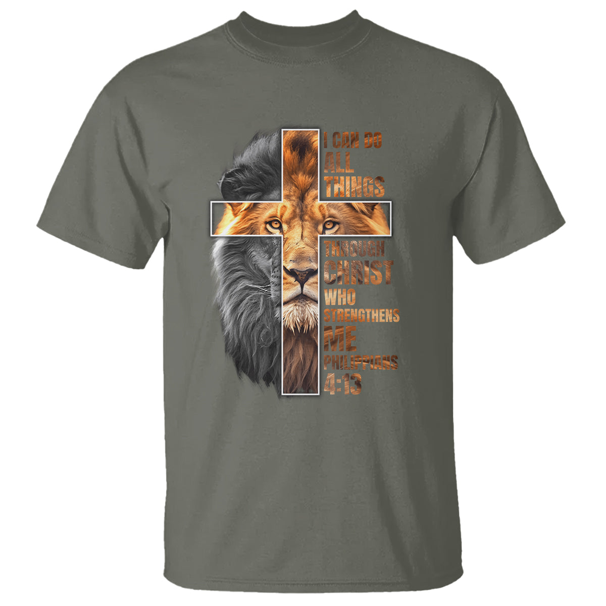 Christian Faith T Shirt Lion I Can Do All Things Through Christ Who Strengthers Me - Wonder Print Shop