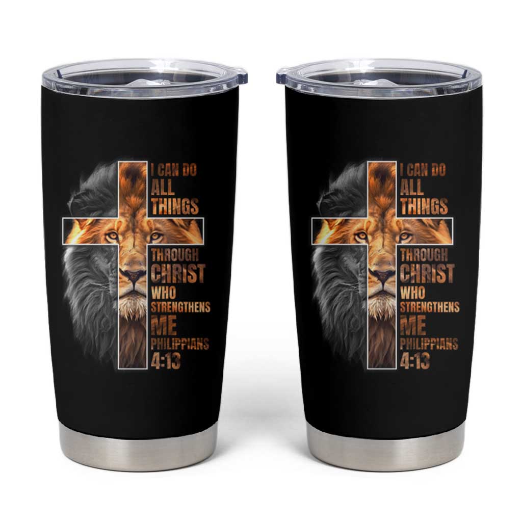 Christian Faith Tumbler Cup Lion I Can Do All Things Through Christ Who Strengthers Me