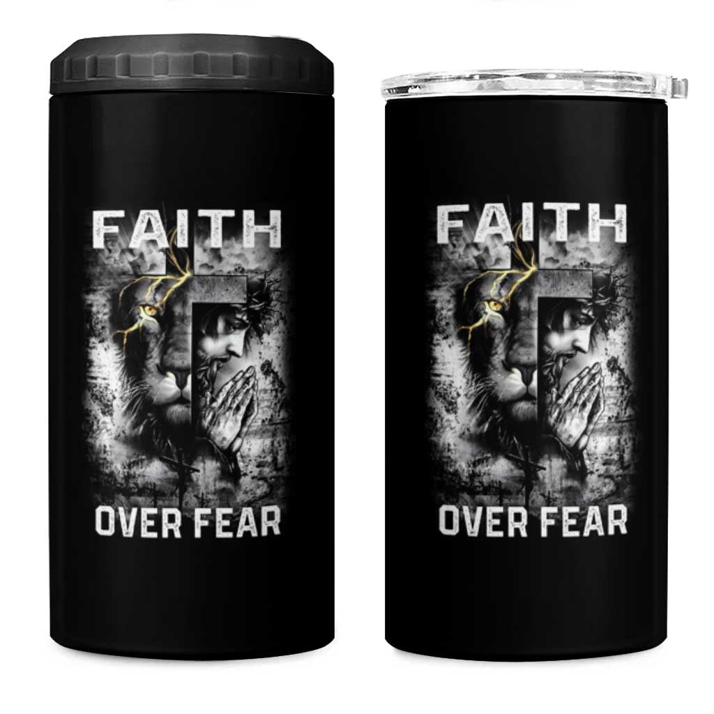Christian 4 in 1 Can Cooler Tumbler Faith Over Fear Jesus Lion