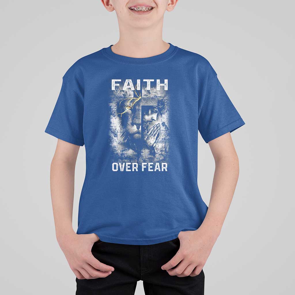Christian T Shirt For Kid Faith Over Fear Jesus Lion - Wonder Print Shop
