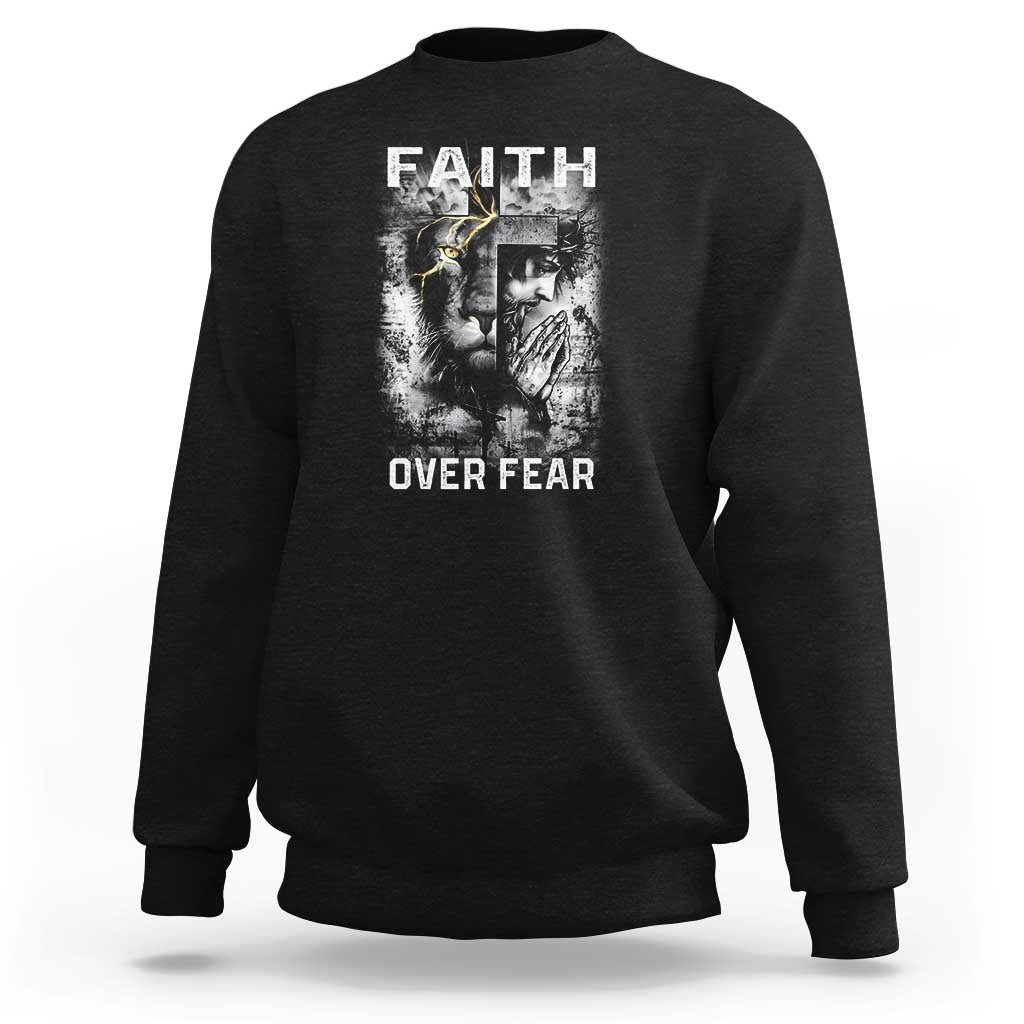 Christian Sweatshirt Faith Over Fear Jesus Lion - Wonder Print Shop