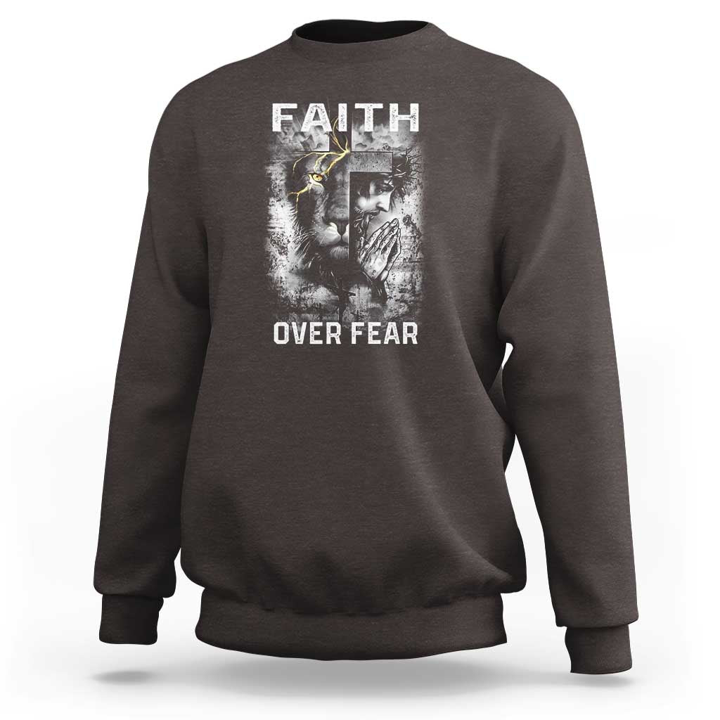 Christian Sweatshirt Faith Over Fear Jesus Lion - Wonder Print Shop