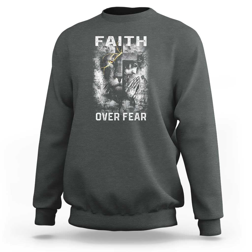 Christian Sweatshirt Faith Over Fear Jesus Lion - Wonder Print Shop