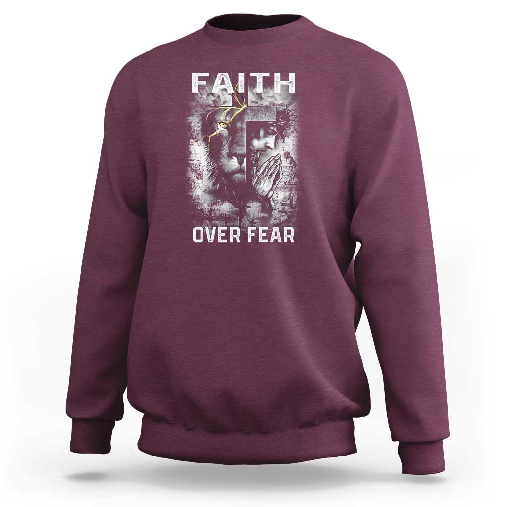 Christian Sweatshirt Faith Over Fear Jesus Lion - Wonder Print Shop