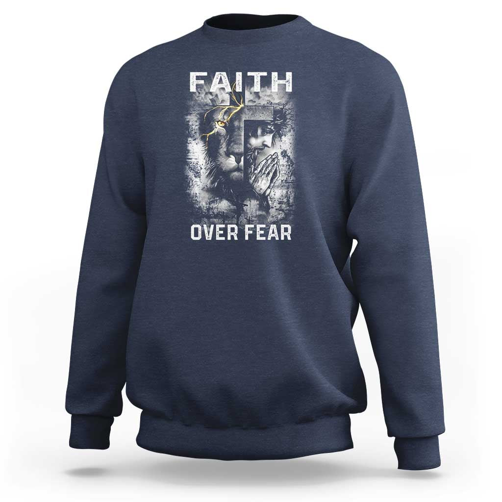 Christian Sweatshirt Faith Over Fear Jesus Lion - Wonder Print Shop