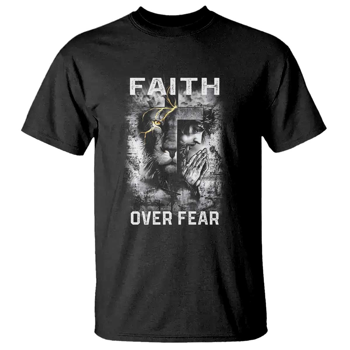 Christian T Shirt Faith Over Fear Jesus Lion - Wonder Print Shop
