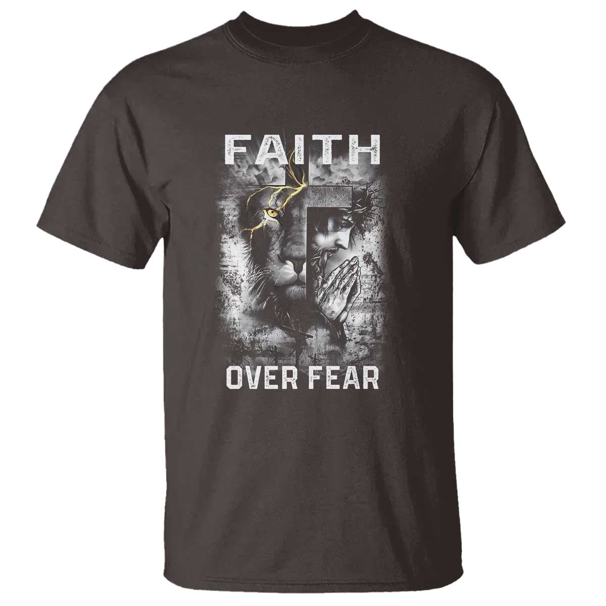 Christian T Shirt Faith Over Fear Jesus Lion - Wonder Print Shop