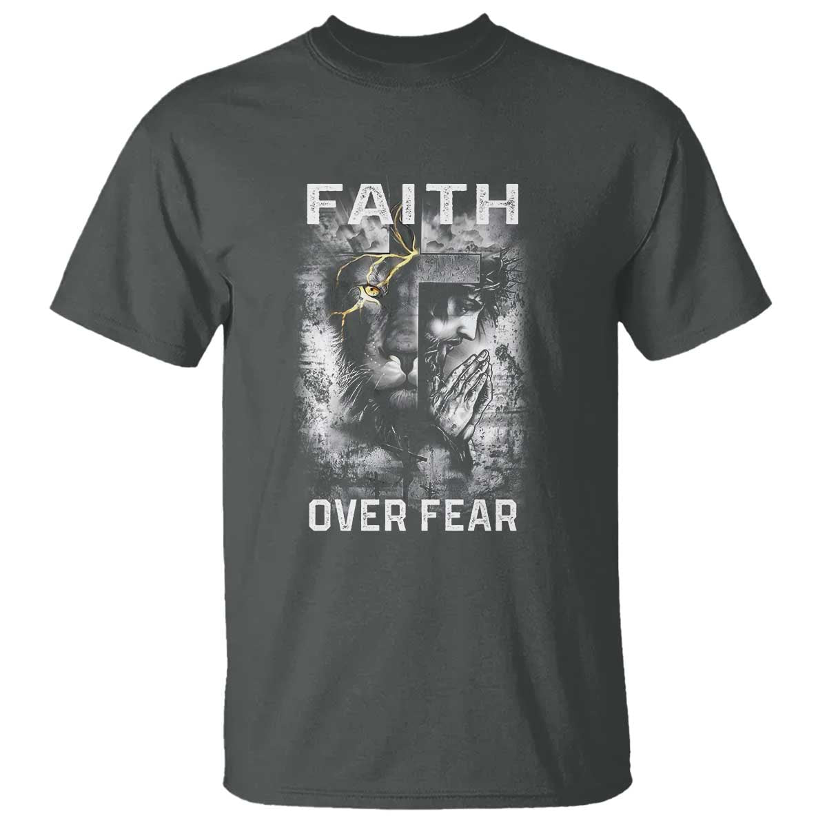 Christian T Shirt Faith Over Fear Jesus Lion - Wonder Print Shop