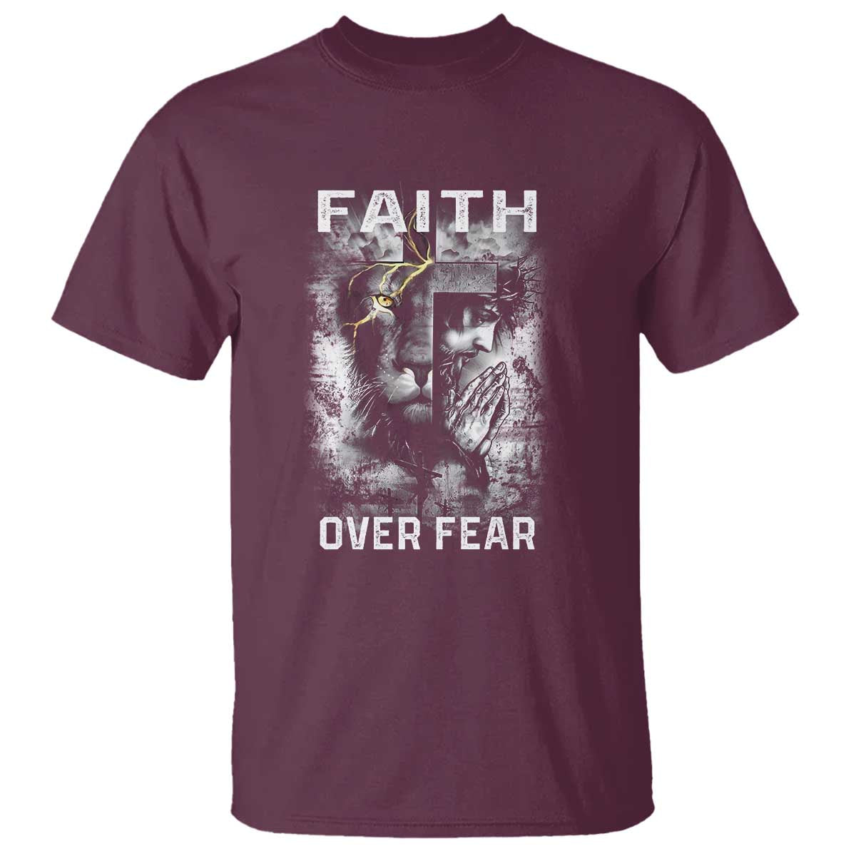 Christian T Shirt Faith Over Fear Jesus Lion - Wonder Print Shop