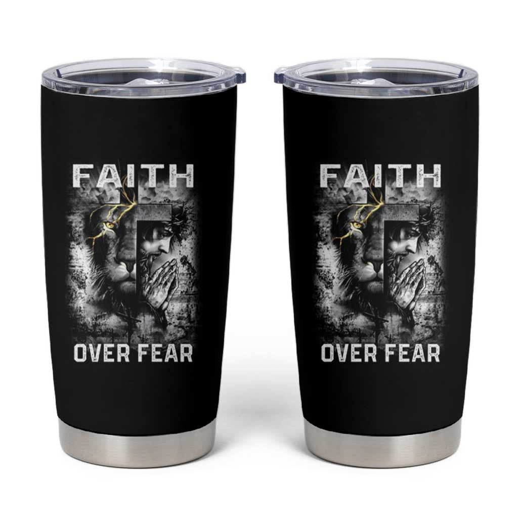 Christian Tumbler Cup Faith Over Fear Jesus Lion