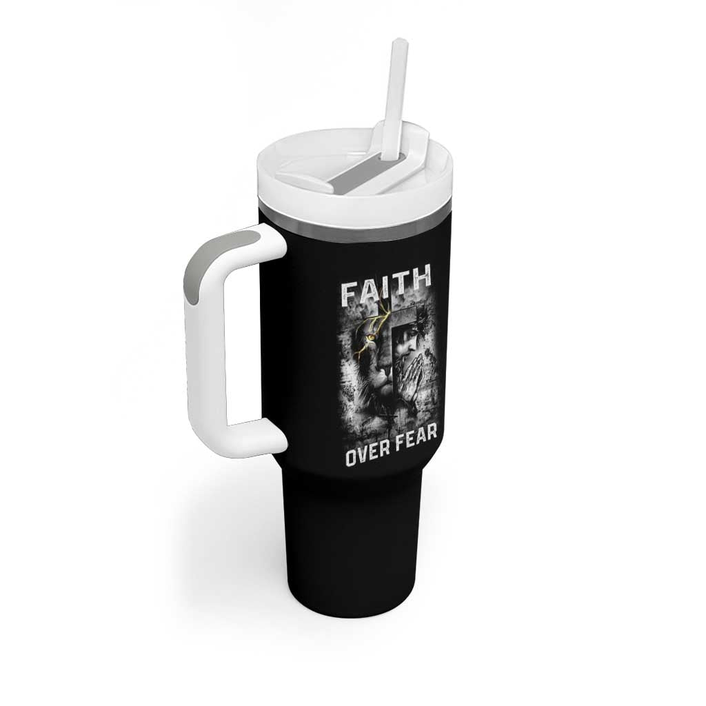 Christian Tumbler With Handle Faith Over Fear Jesus Lion