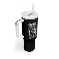 Christian Tumbler With Handle Faith Over Fear Jesus Lion