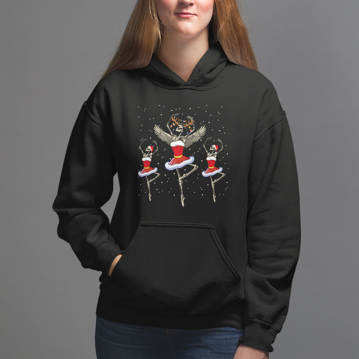 Christmas Hoodie Skeleton Dancing Ballet Xmas Ballerina - Wonder Print Shop