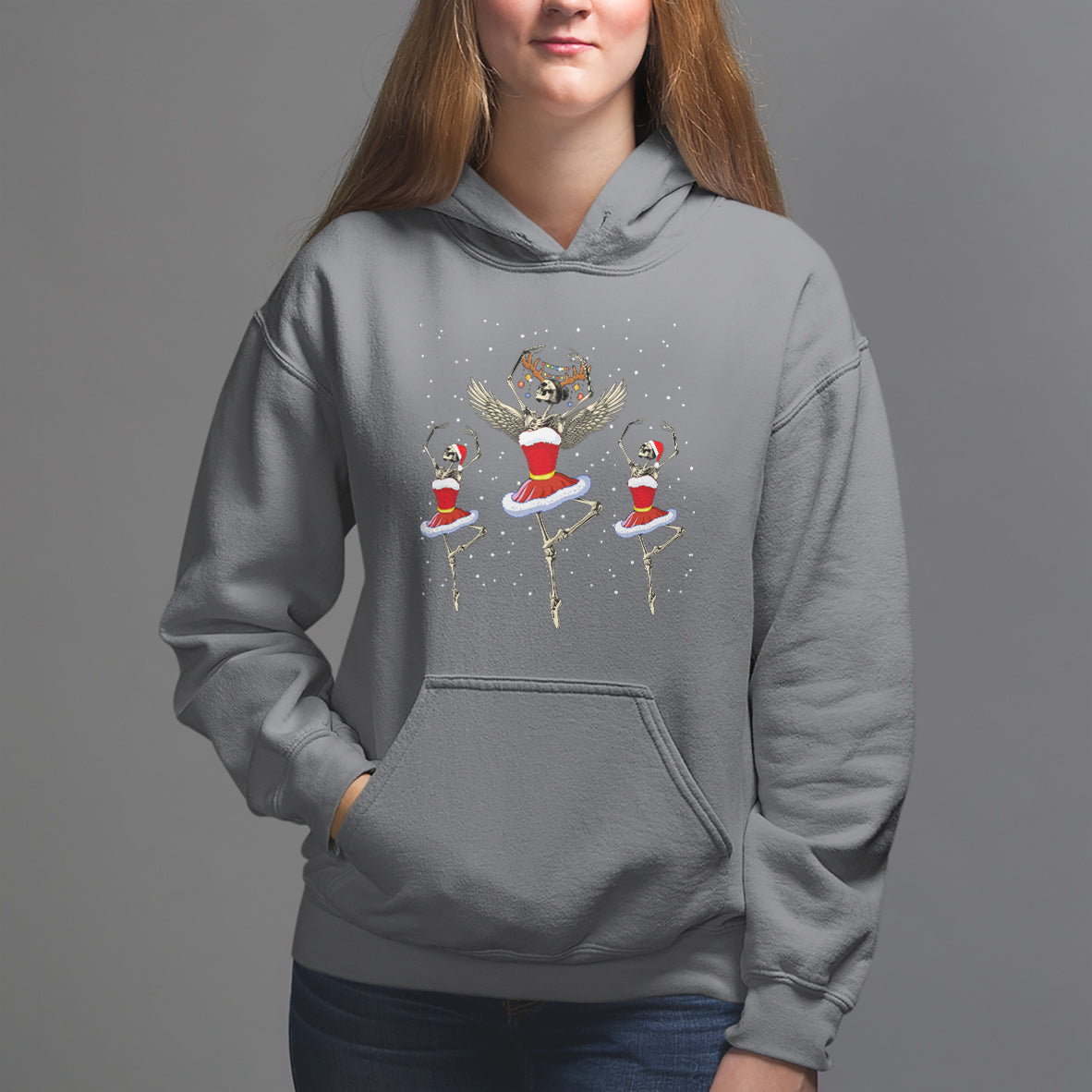 Christmas Hoodie Skeleton Dancing Ballet Xmas Ballerina - Wonder Print Shop