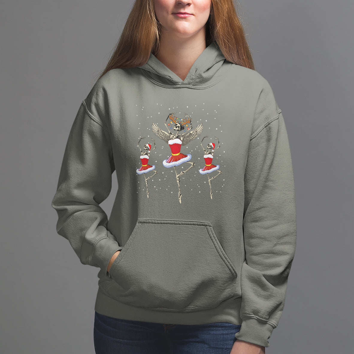 Christmas Hoodie Skeleton Dancing Ballet Xmas Ballerina - Wonder Print Shop