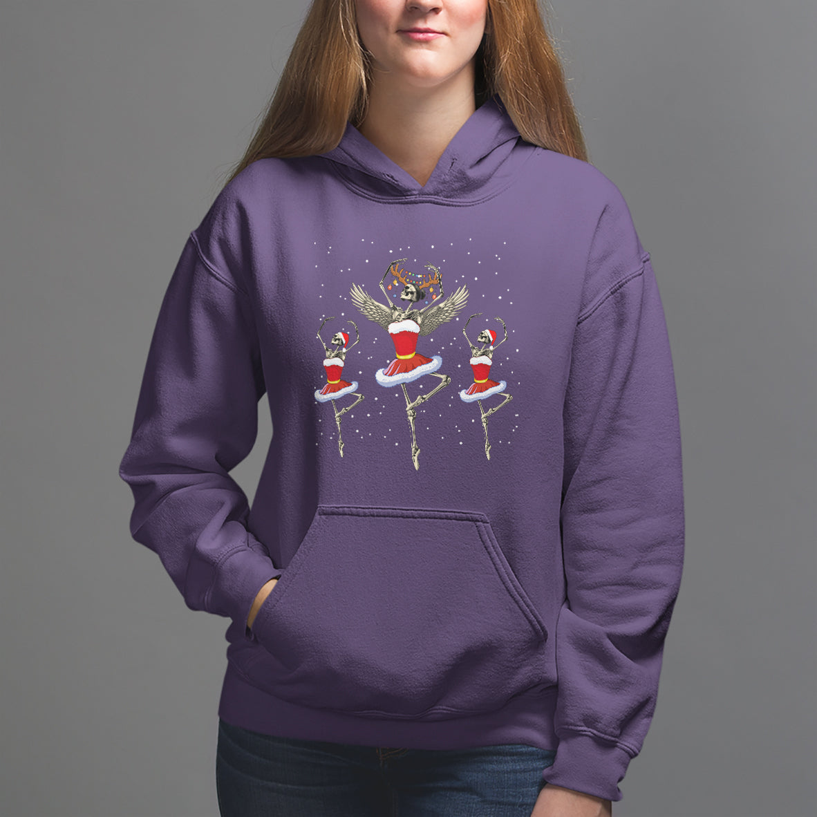Christmas Hoodie Skeleton Dancing Ballet Xmas Ballerina - Wonder Print Shop