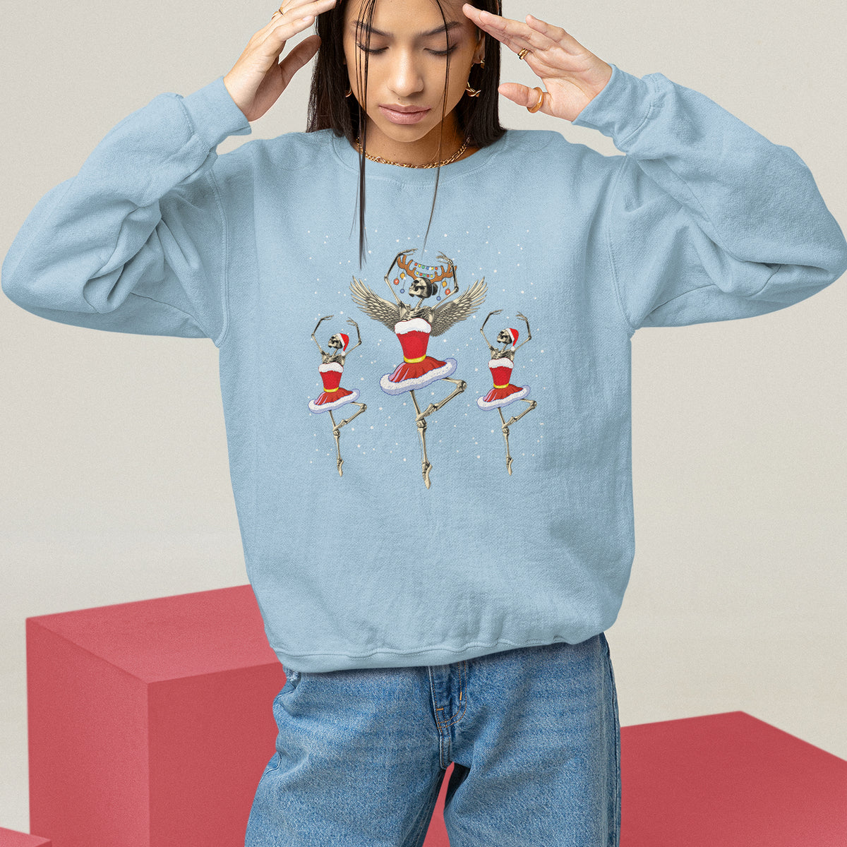 Christmas Sweatshirt Skeleton Dancing Ballet Xmas Ballerina - Wonder Print Shop
