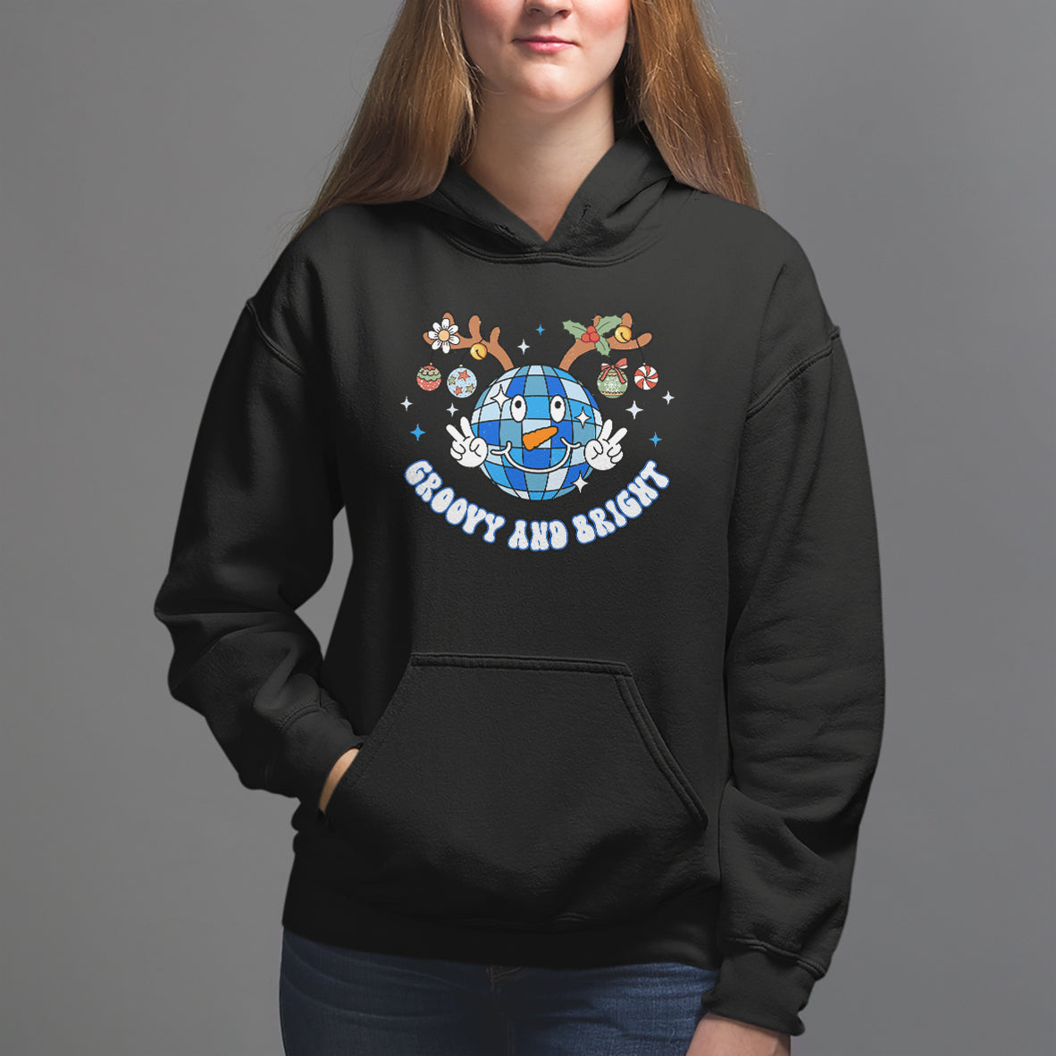 Groovy And Bright Merry Christmas Disco Ball Reindeer Hoodie - Wonder Print Shop
