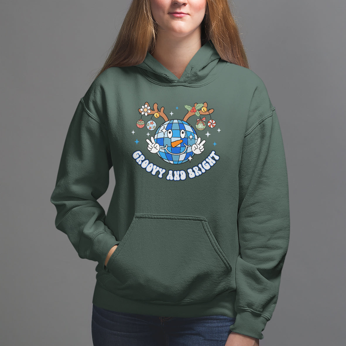 Groovy And Bright Merry Christmas Disco Ball Reindeer Hoodie - Wonder Print Shop
