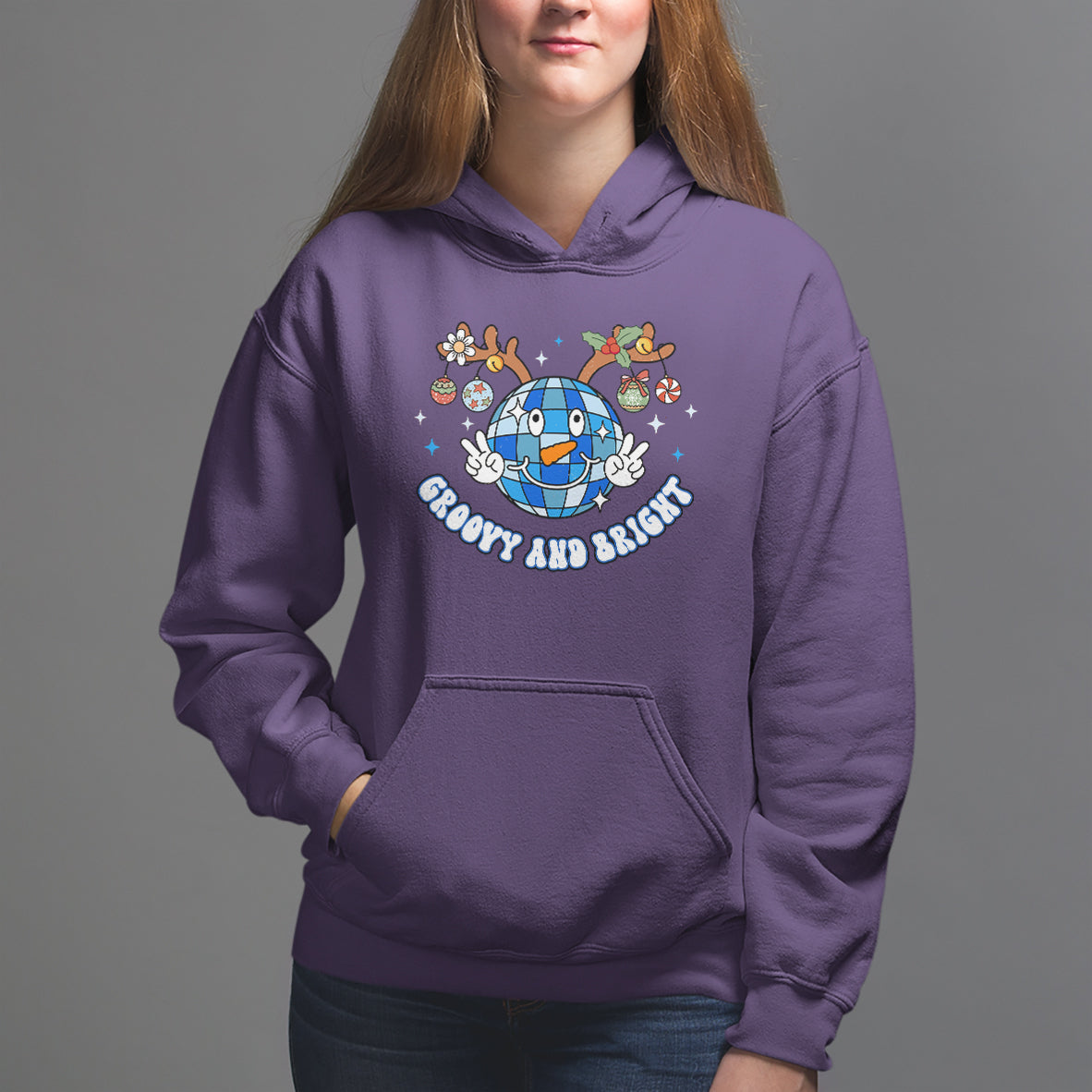 Groovy And Bright Merry Christmas Disco Ball Reindeer Hoodie - Wonder Print Shop