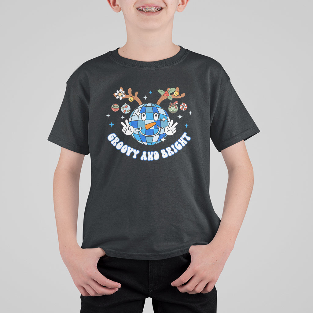 Groovy And Bright Merry Christmas Disco Ball Reindeer T Shirt For Kid - Wonder Print Shop