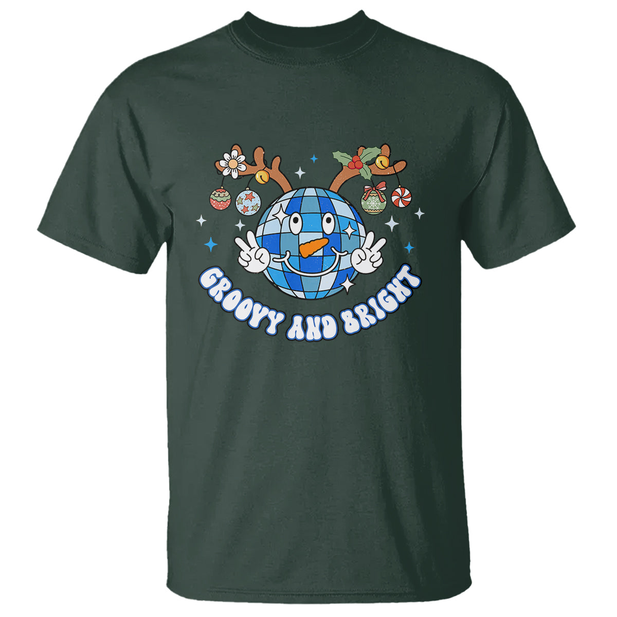 Groovy And Bright Merry Christmas Disco Ball Reindeer T Shirt - Wonder Print Shop