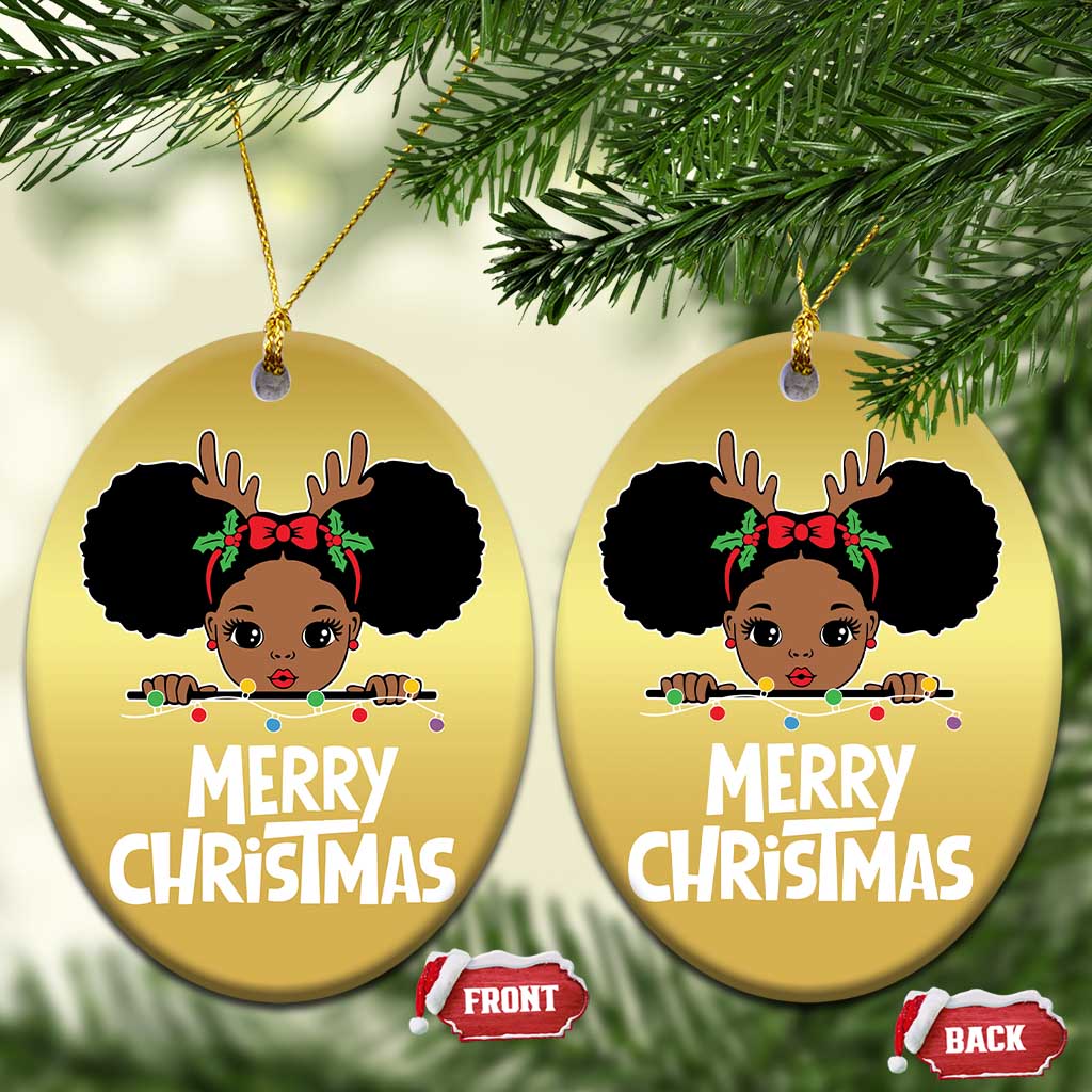 African American Xmas Christmas Ornament Cute Black Girl Kids Merry Christmas - Wonder Print Shop