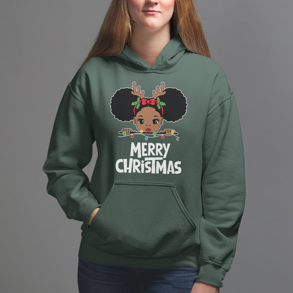 Christmas Mrs. Claus Peeking Santa African American Hoodie - Wonder Print Shop