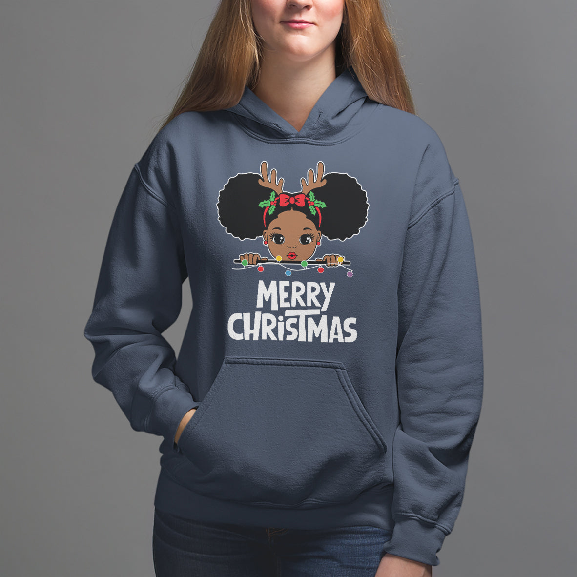 Christmas Mrs. Claus Peeking Santa African American Hoodie - Wonder Print Shop